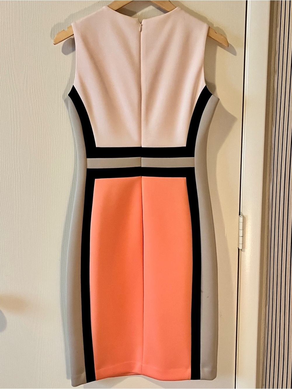 Calvin Klein Sleeveless Colorblock Sheath Dress in Peach, Blush and Black - Picture 2 of 4
